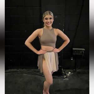 WEISSMAN Size Small Adult Tan & Brown 2 Piece Dance Top & Skirt